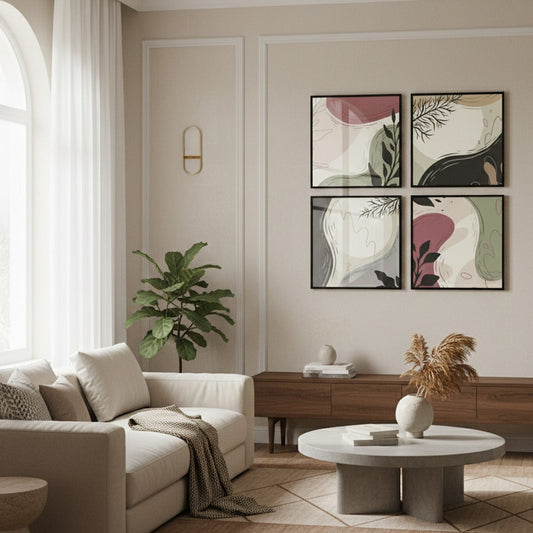 Abstract Green Black Color Lines (4 Panel) Wall Art