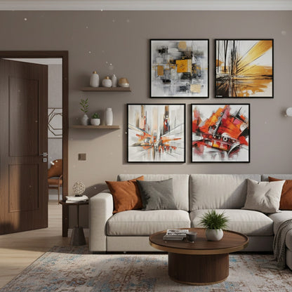 Abstract City Building Street People (4 Panel) Wall Art