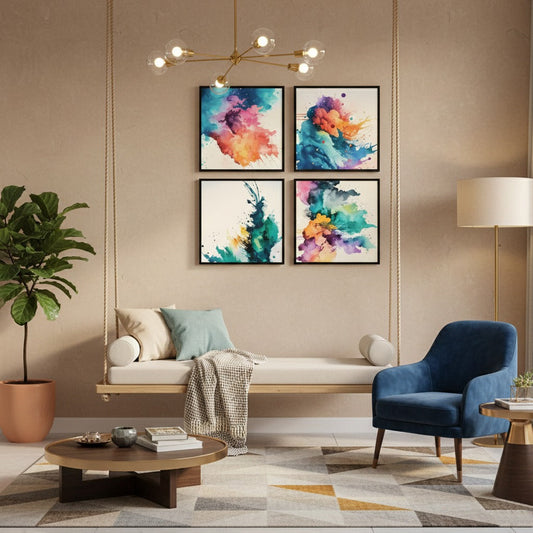 Abstract Splashed Watercolor Textured (4panel) Wall Art