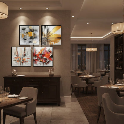 Abstract City Building Street People (4 Panel) Wall Art