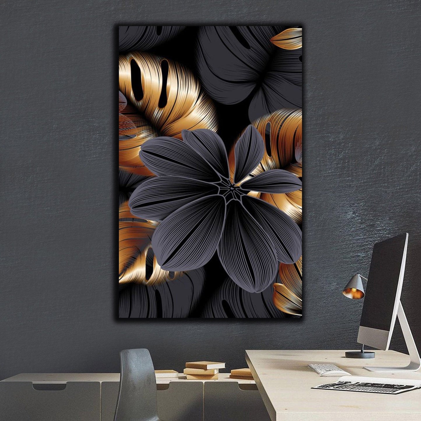 Abstract Black Copper Leaf Flower | Wall Art