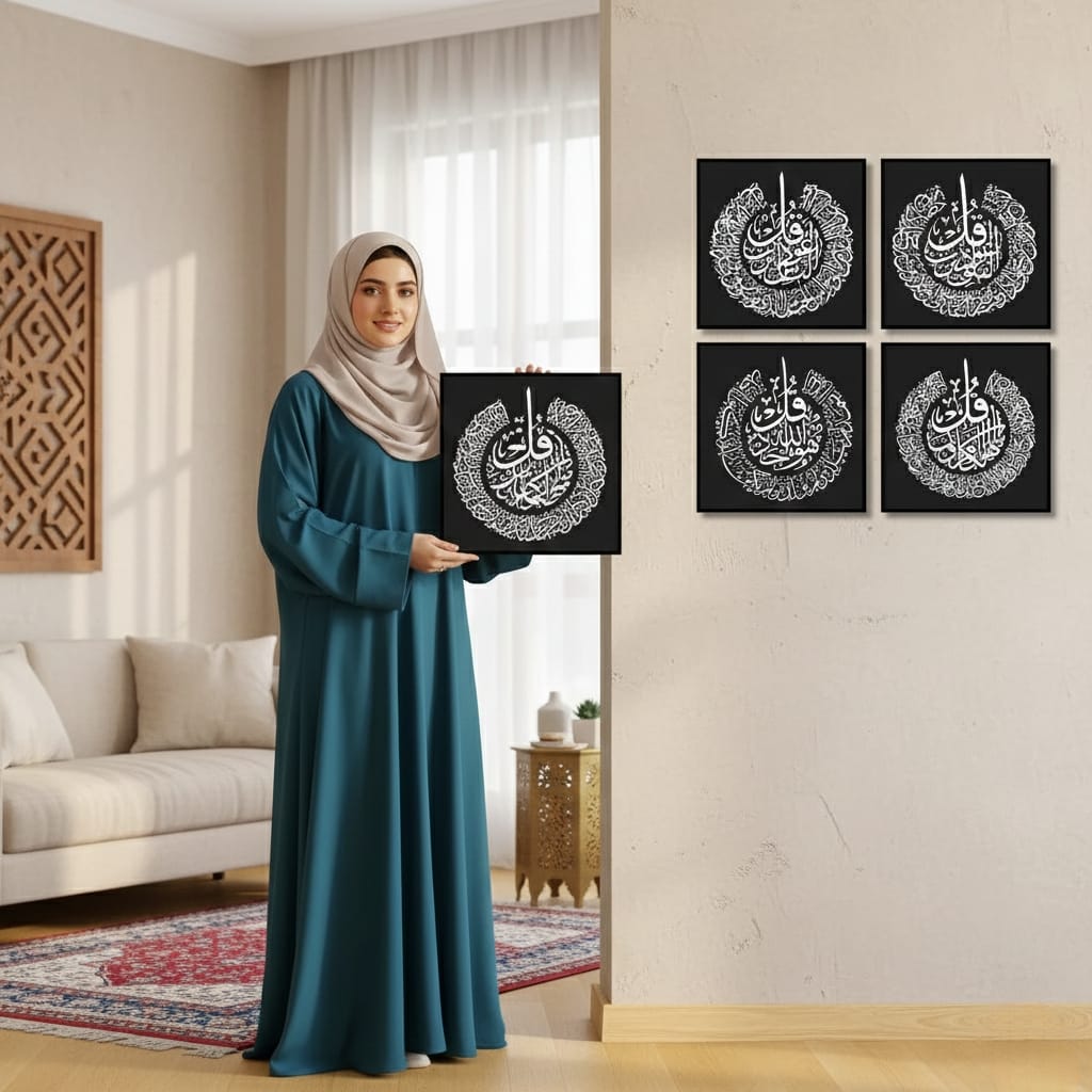 4 Qul Islamic Caligraphy (4panel) Wall Art
